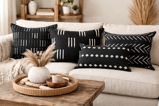 Black Salu-Mud Cloth Cushions