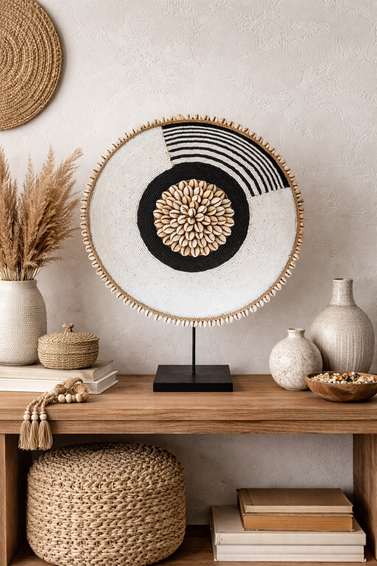 African Beaded Shield - White and black