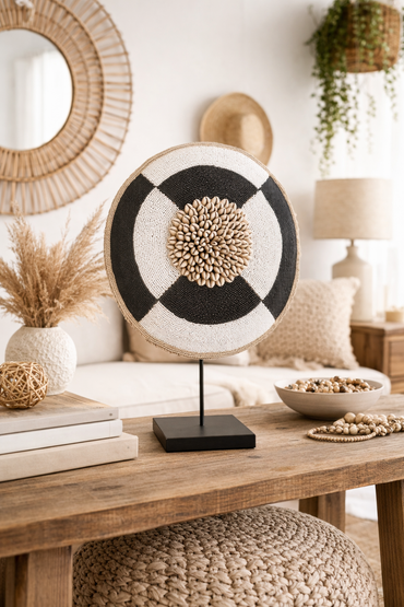 African Beaded Shield (Black and white)