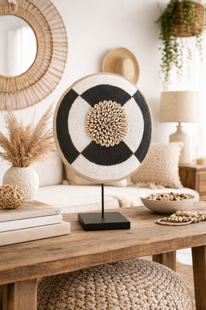 African Beaded Shield (Black and white)