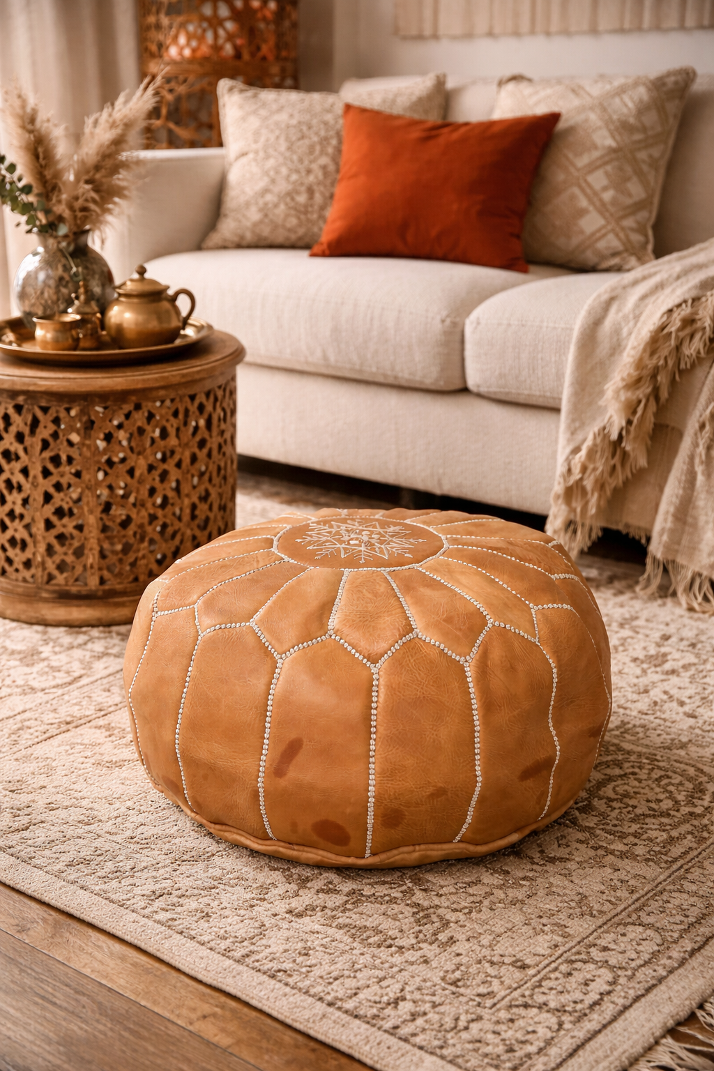 Moroccan Leather Pouf