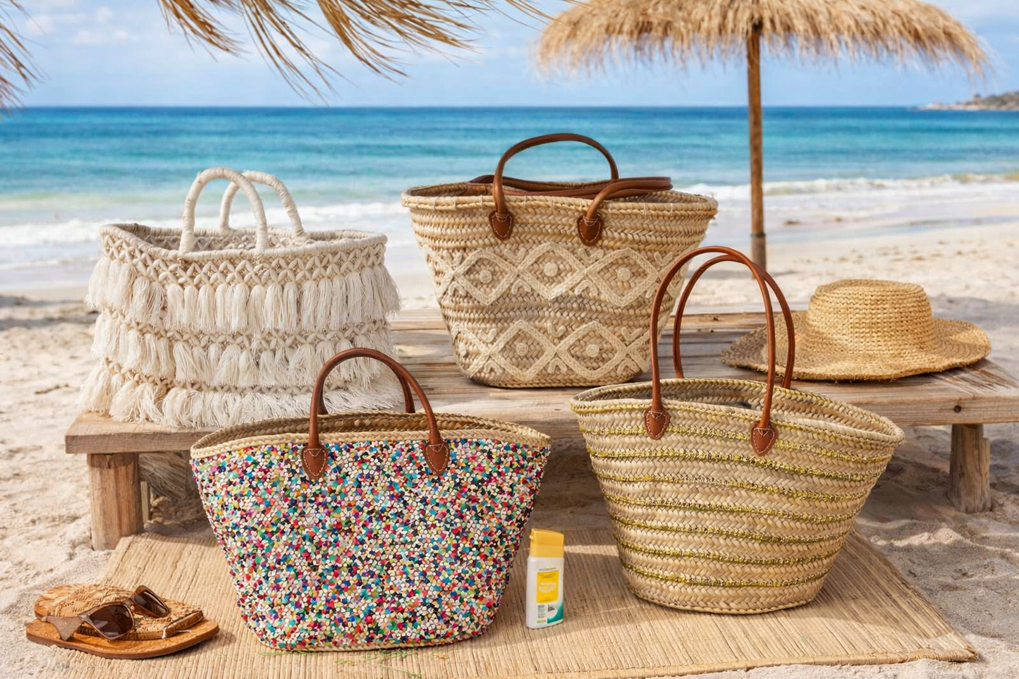 Handwoven Straw Tote Bag with Leather Handles