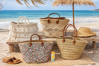 Handwoven Straw Tote Bag with Leather Handles