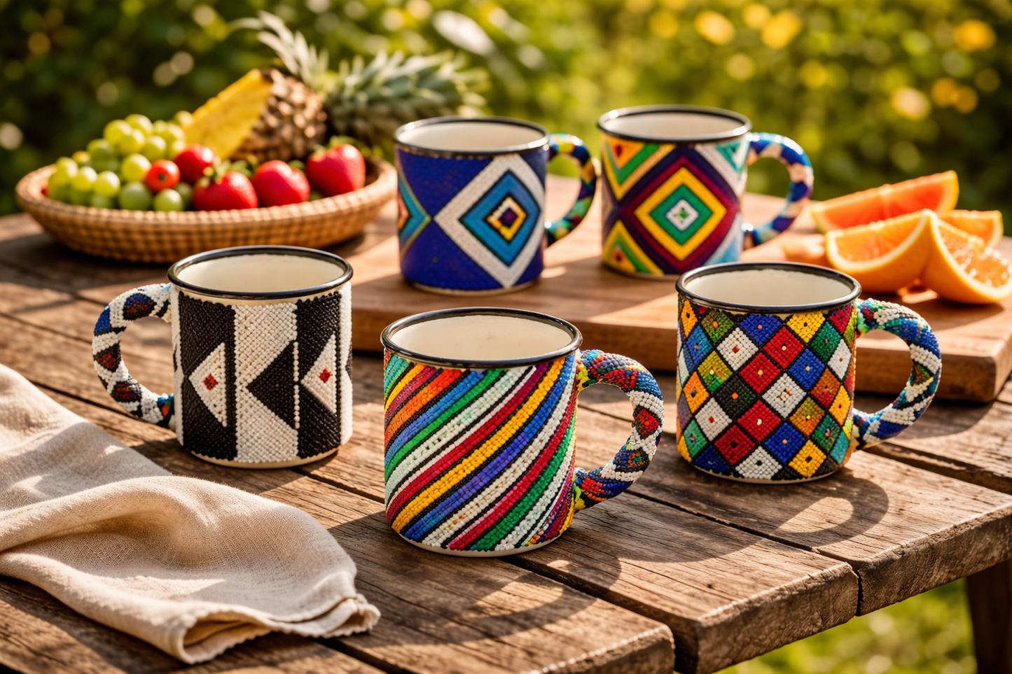 Beaded Enamel Coffee Mugs