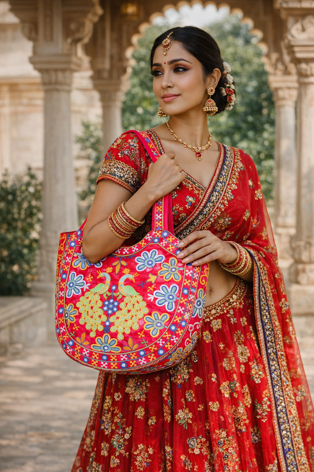 Embroidered Peacock Tote Bag