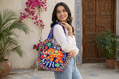 Embroidered Peacock Tote Bag