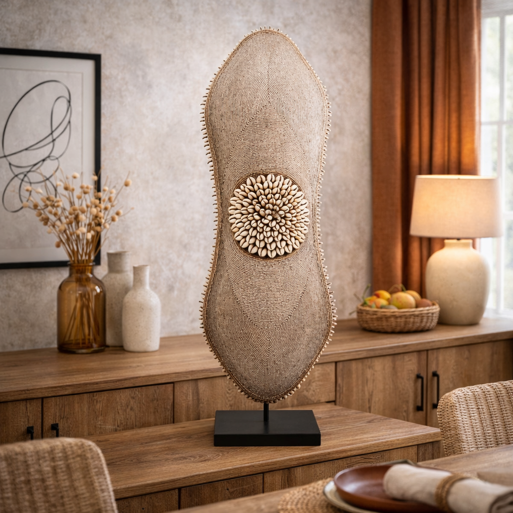 African Beaded Shield - Peanut Cappuccino