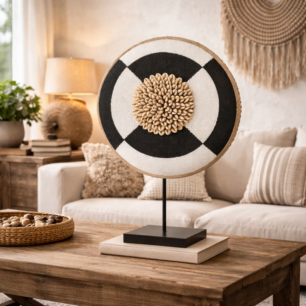 African Beaded Shield (Black and white)