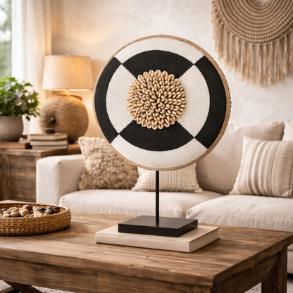 African Beaded Shield (Black and white)