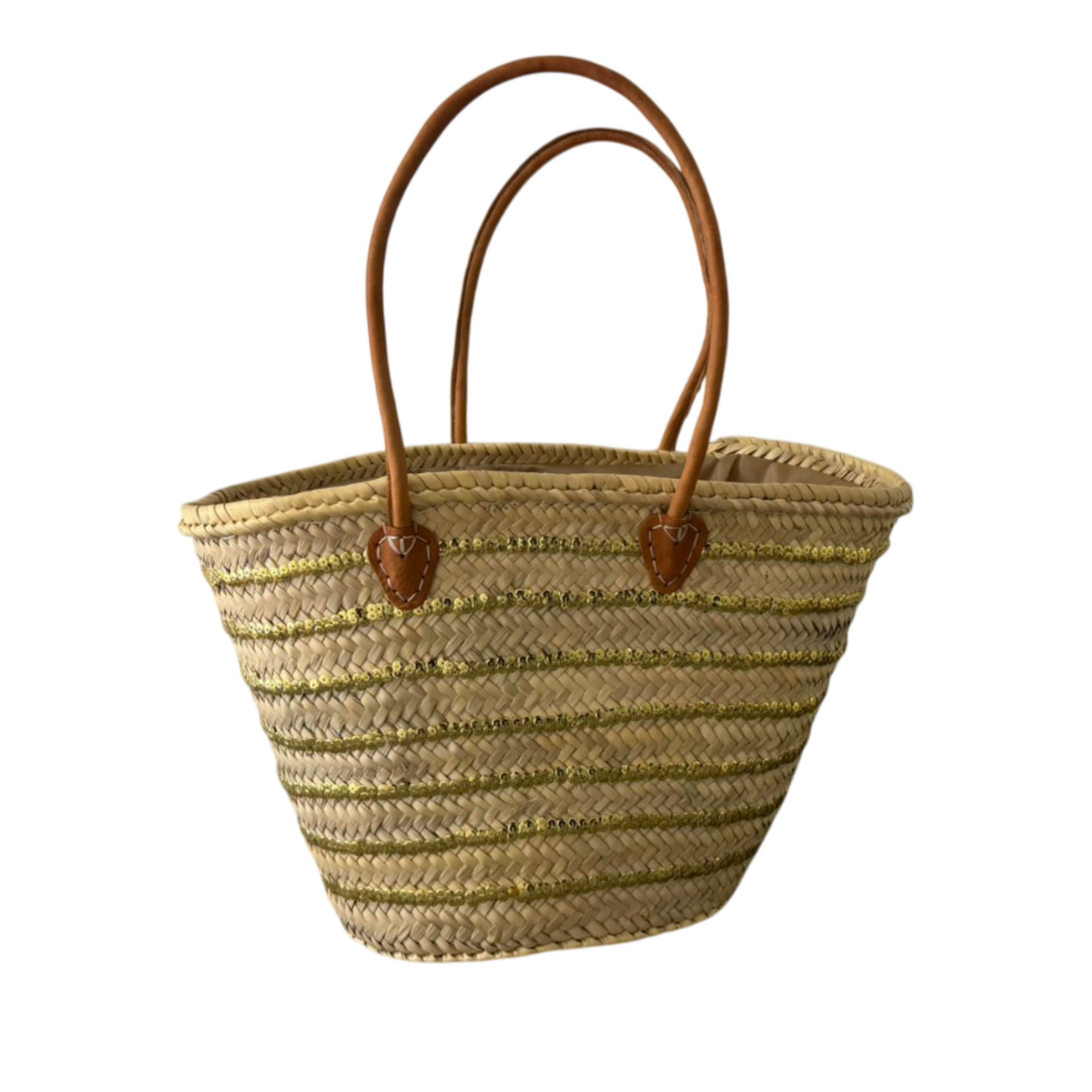 Handwoven Straw Tote Bag with Leather Handles