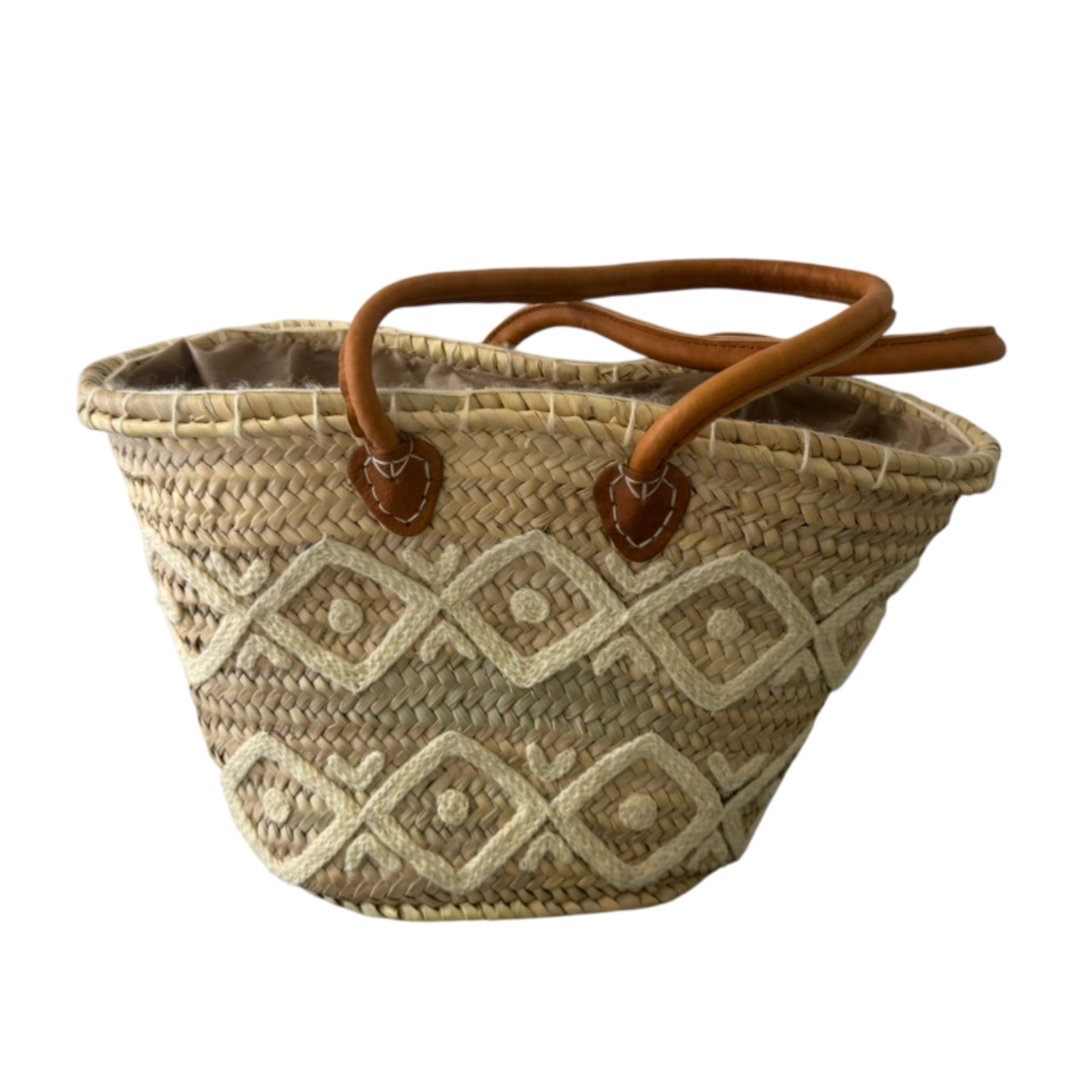 Handwoven Straw Tote Bag with Leather Handles