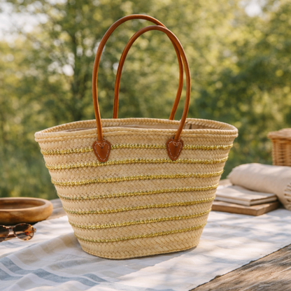 Handwoven Straw Tote Bag with Leather Handles